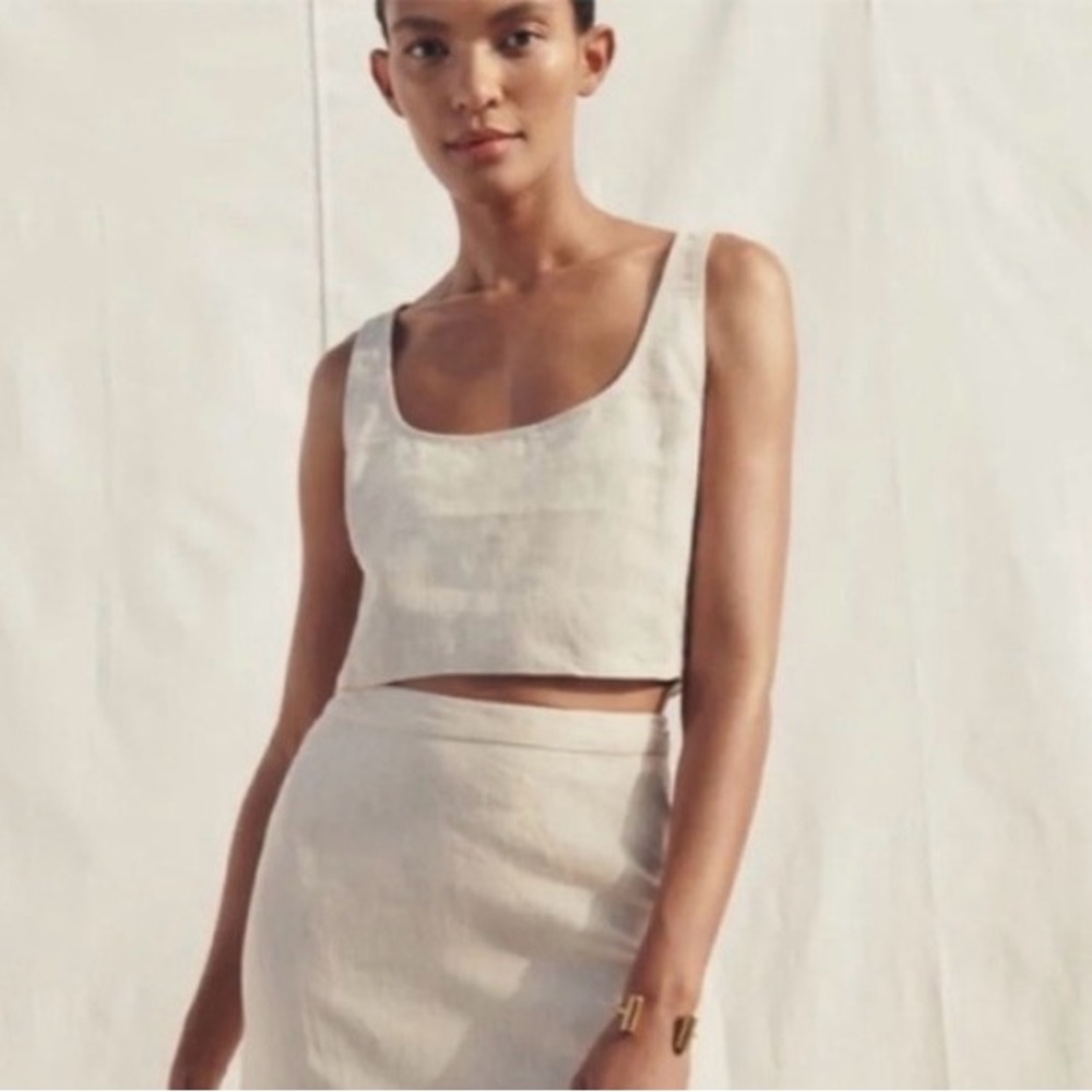 Reformation Sz 10 Adalyn Linen Cream Relaxed Crop Top